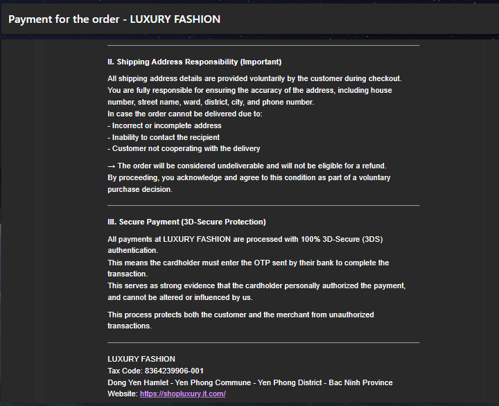 Order confirmation email