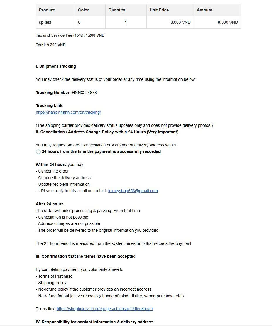 Payment confirmation email